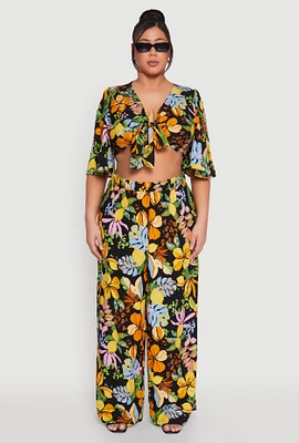 Womens Plus Size Tropical Floral Palazzo Pants, Multi, Size 3X