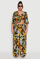 Womens Plus Size Tropical Floral Palazzo Pants, Multi, Size 3X