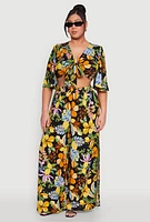 Womens Plus Size Tropical Floral Palazzo Pants, Multi, Size 3X