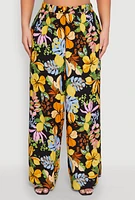 Womens Plus Size Tropical Floral Palazzo Pants, Multi, Size 3X