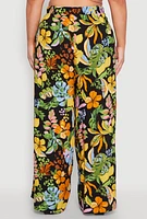 Womens Plus Size Tropical Floral Palazzo Pants, Multi, Size 3X