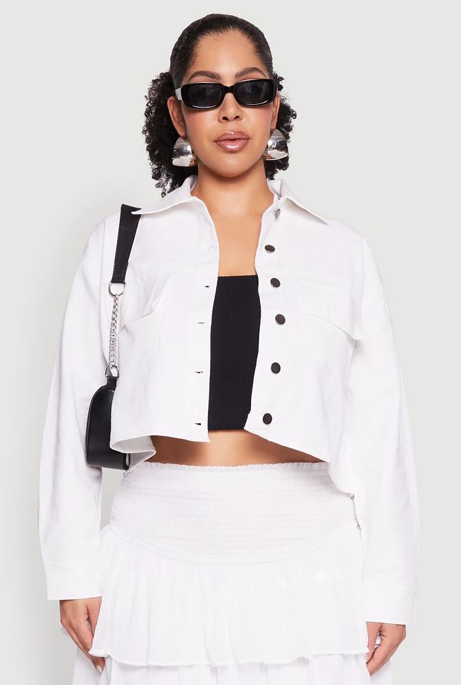 Womens Plus Spoon Jeans Denim Cropped Jacket, White,