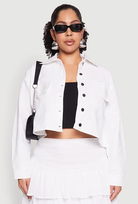 Womens Plus Spoon Jeans Denim Cropped Jacket, White,