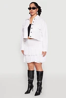 Womens Plus Spoon Jeans Denim Cropped Jacket, White,