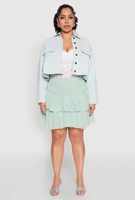 Womens Plus Size Spoon Jeans Chiffon Tiered Skirt, Green, Size 1X