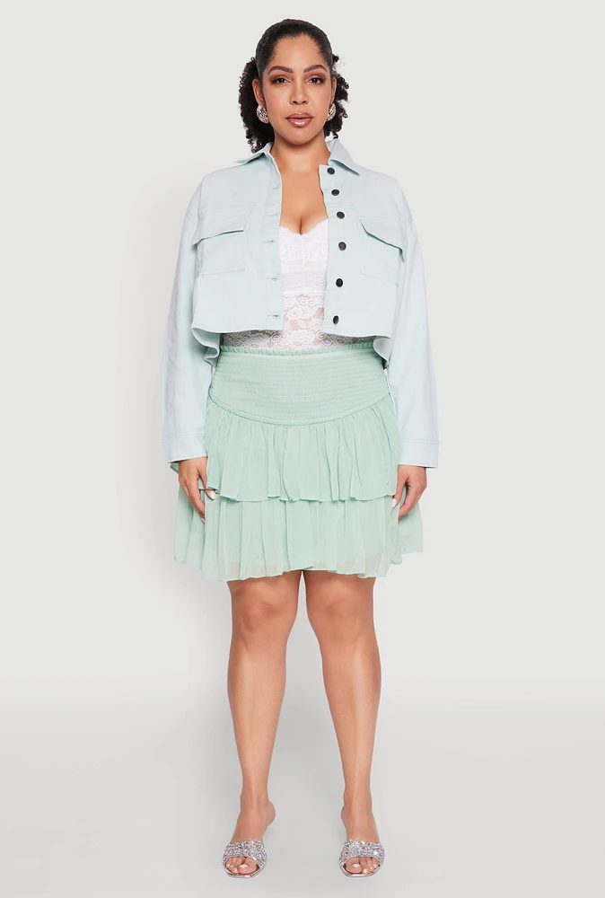 Womens Plus Size Spoon Jeans Chiffon Tiered Skirt, Green, Size 3X