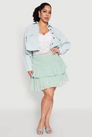 Womens Plus Size Spoon Jeans Chiffon Tiered Skirt, Green, Size 3X