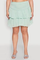 Womens Plus Size Spoon Jeans Chiffon Tiered Skirt, Green, Size 3X