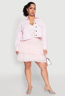 Womens Plus Size Spoon Jeans Chiffon Tiered Skirt, Pink, Size 3X
