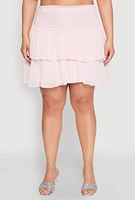 Womens Plus Size Spoon Jeans Chiffon Tiered Skirt, Pink, Size 3X