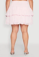 Womens Plus Size Spoon Jeans Chiffon Tiered Skirt, Pink, Size 3X
