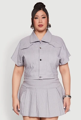 Womens Plus Pinstripe Hyperstretch Crop Top, Grey,