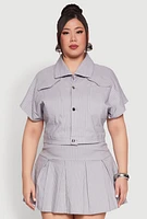 Womens Plus Pinstripe Hyperstretch Crop Top, Grey,