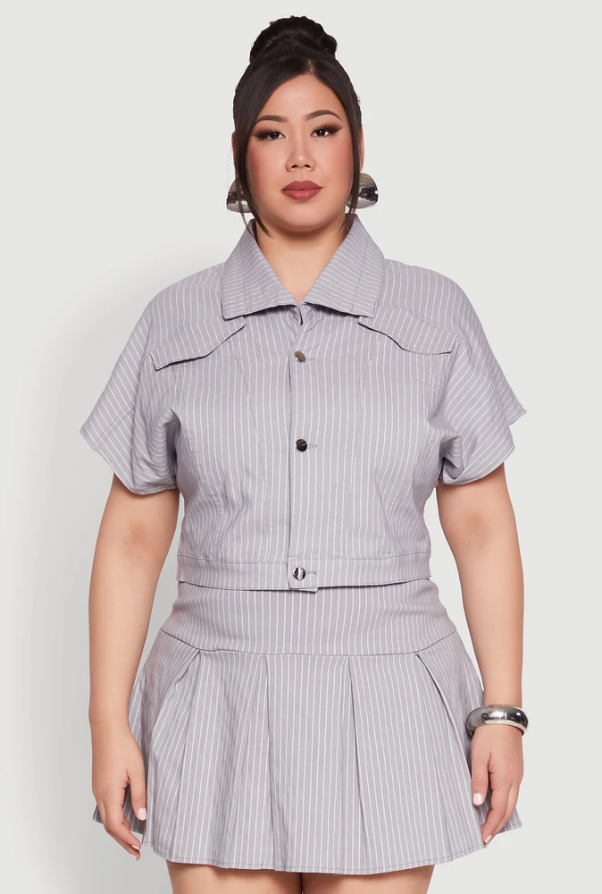 Womens Plus Size Pinstripe Hyperstretch Crop Top, Grey, Size 2X