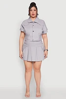 Womens Plus Pinstripe Hyperstretch Crop Top, Grey,