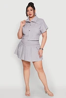Womens Plus Size Pinstripe Hyperstretch Crop Top, Grey, Size 2X