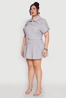 Womens Plus Pinstripe Hyperstretch Crop Top, Grey,