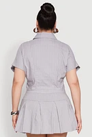 Womens Plus Pinstripe Hyperstretch Crop Top, Grey,