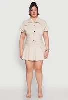 Womens Plus Pinstripe Hyperstretch Crop Top, Beige,