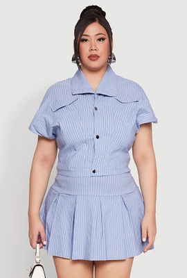 Womens Plus Size Pinstripe Hyperstretch Crop Top, Blue, Size 2X
