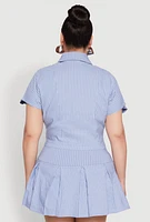 Womens Plus Size Pinstripe Hyperstretch Crop Top, Blue, Size 2X