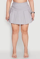 Womens Plus Size Pinstripe Pleated Skirt, Grey, Size 1X