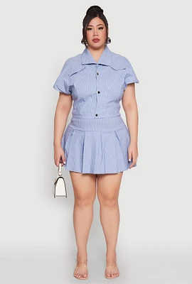 Womens Plus Size Pinstripe Pleated Skirt, Blue, Size 1X