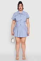 Womens Plus Size Pinstripe Pleated Skirt, Blue, Size 1X