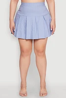Womens Plus Size Pinstripe Pleated Skirt, Blue, Size 1X