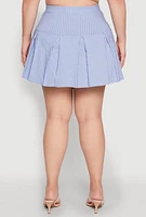 Womens Plus Size Pinstripe Pleated Skirt, Blue, Size 1X