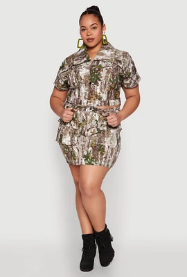 Womens Plus Size Hunter Camo Print Cargo Skirt, Multi, Size 2X