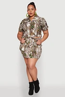Womens Plus Size Hunter Camo Print Short Sleeve Cropped Jacket, Multi, Size 3X