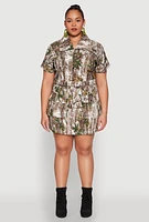Womens Plus Size Hunter Camo Print Short Sleeve Cropped Jacket, Multi, Size 3X