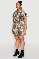 Womens Plus Size Hunter Camo Print Short Sleeve Cropped Jacket, Multi, Size 3X