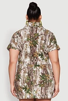 Womens Plus Size Hunter Camo Print Short Sleeve Cropped Jacket, Multi, Size 3X