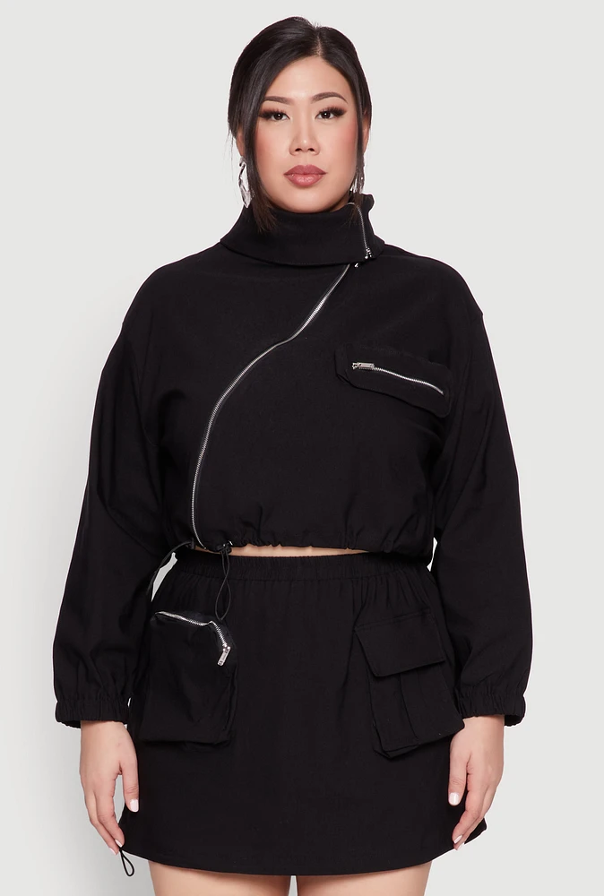 Womens Plus Hyperstretch Asymmetrical Zip Front Jacket,