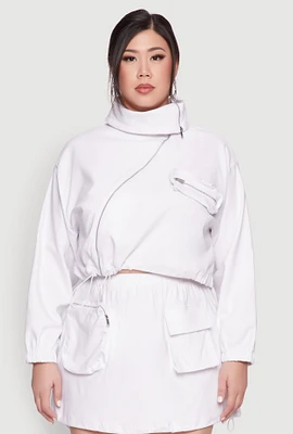 Womens Plus Size Hyperstretch Asymmetrical Zip Front Jacket, White, Size 2X