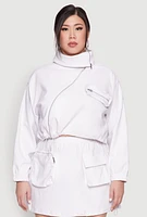 Womens Plus Size Hyperstretch Asymmetrical Zip Front Jacket, White, Size 2X