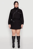 Womens Plus Size Hyperstretch Cargo Pocket Mini Skirt, Black, Size 2X