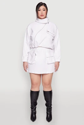 Womens Plus Hyperstretch Cargo Pocket Mini Skirt, White,
