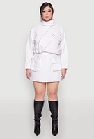 Womens Plus Hyperstretch Cargo Pocket Mini Skirt, White,