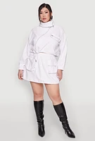 Womens Plus Hyperstretch Cargo Pocket Mini Skirt, White,