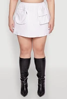 Womens Plus Hyperstretch Cargo Pocket Mini Skirt, White,