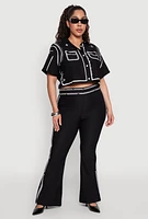 Womens Plus Size 2D Optical Illusion Cropped Shirt, Black, Size 1X