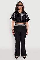 Womens Plus Size 2D Optical Illusion Cropped Shirt, Black, Size 1X