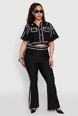 Womens Plus Size 2D Optical Illusion Flare Pants, Black, Size 2X