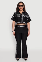 Womens Plus Size 2D Optical Illusion Flare Pants, Black, Size 2X