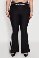 Womens Plus Size 2D Optical Illusion Flare Pants, Black, Size 2X