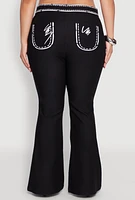 Womens Plus Size 2D Optical Illusion Flare Pants, Black, Size 2X