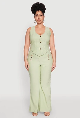 Womens Plus Size Flared Pull On Dress Pants, Green, Size 3X